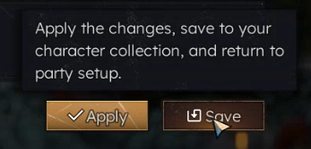 The Apply option applies the changes without adding the character to the Character Collection